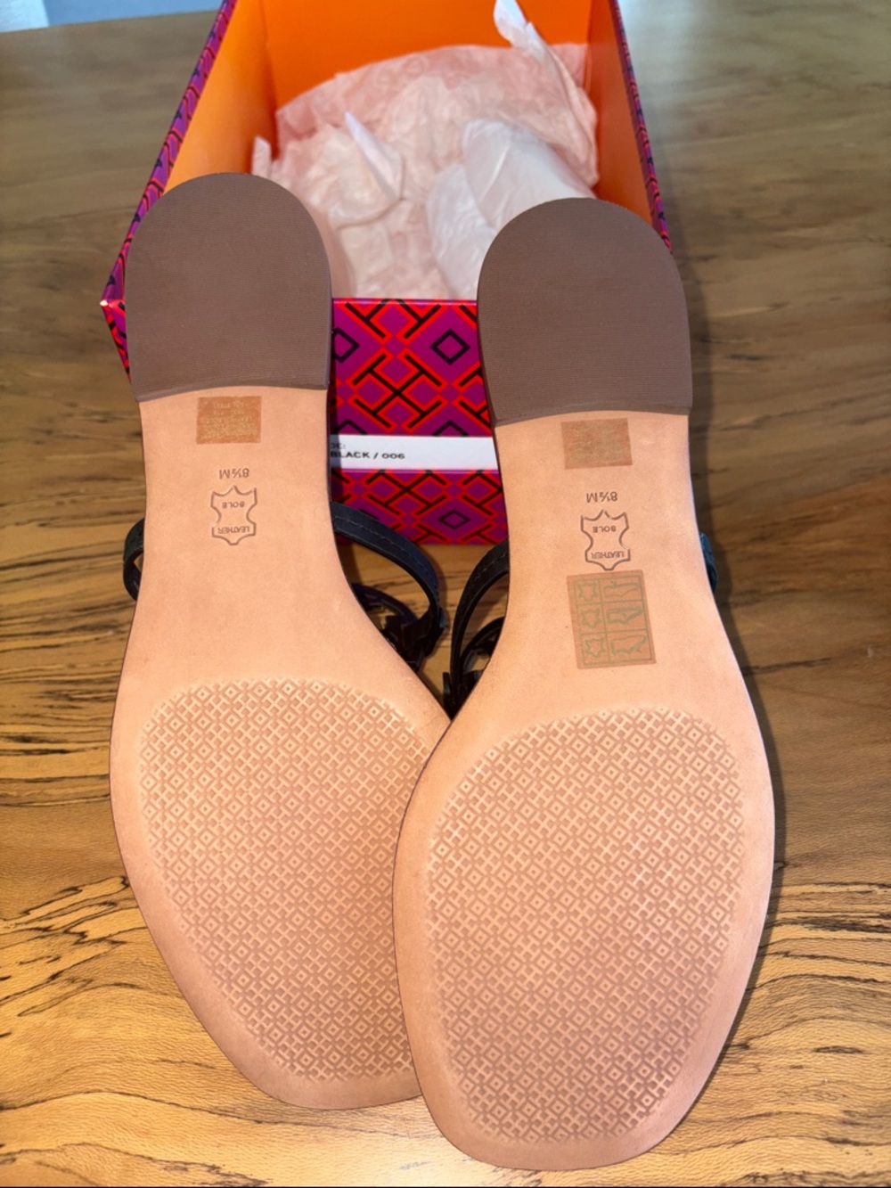 Tory Burch Black Leather Thong Sandals with Gold Logo Accent-Mini Millers - Picture 3 of 3